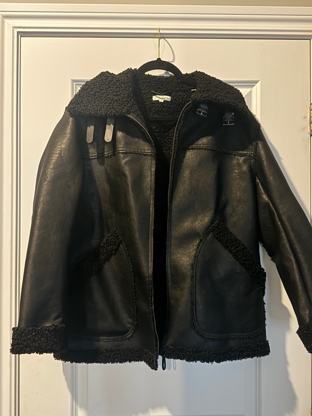 Max Studio Black Shearling-Trim Puffer Jacket